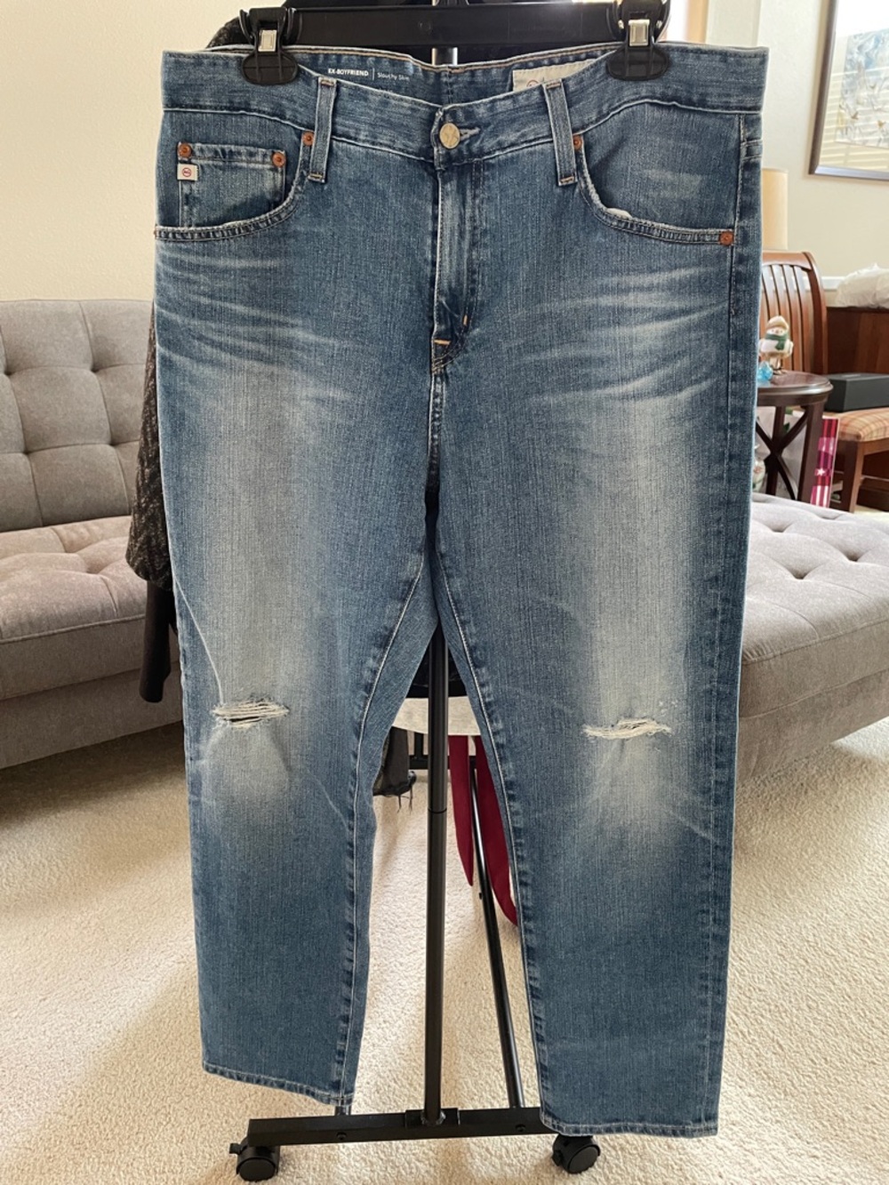 AG ag-ed Denim Ex Boyfriend Blue Distressed Jeans 31R
